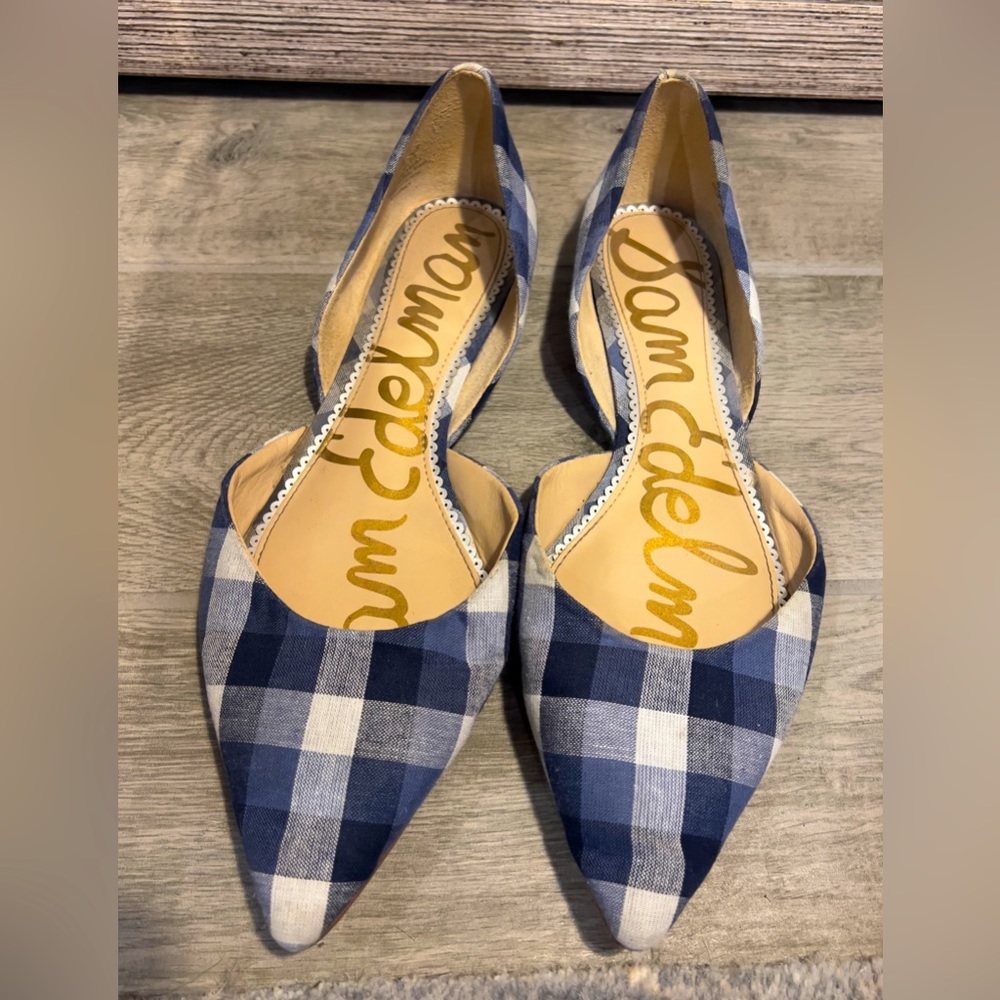 Sam Edelman Blue and White checkered slip on shoes size 11 Preowned